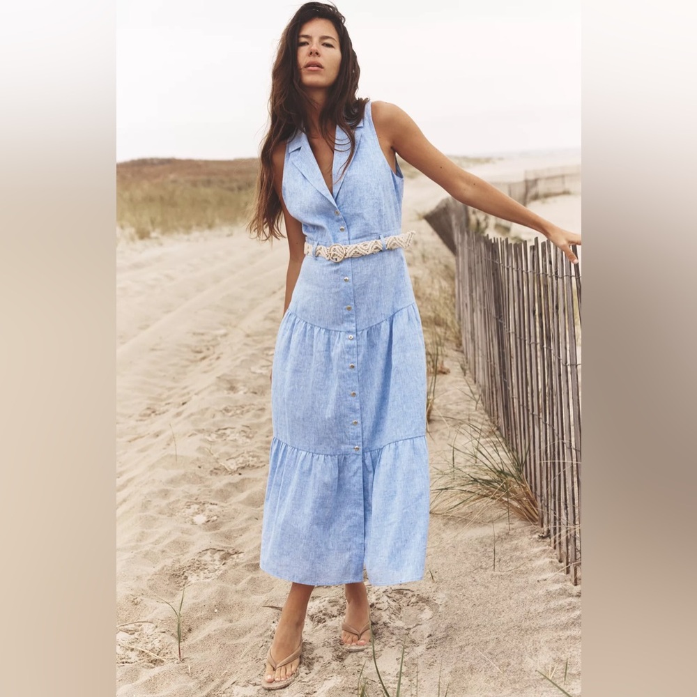 ZARA LINEN BELTED MIDI DRESS